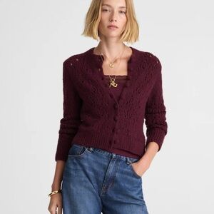 Pointelle-Stitch Cardigan in Cotton Blend
